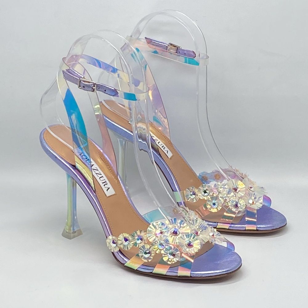 Aquazzura Meteorite PVC Embellished Ankle-Strap Sandals size 36